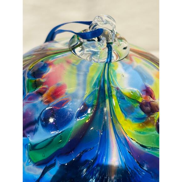 Glass Art Studio Hand Blown  Blue, Yellow, Purple, Green Ornament Size 7”x7” - Picture 7 of 10